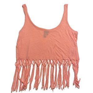 FULL TILT • Fringe Crop Tank Top Swim Coverup Orange • Size Large